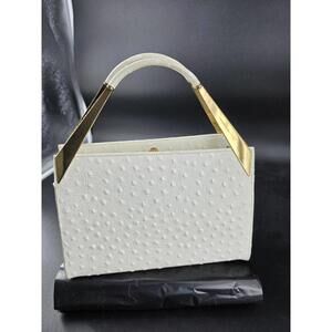 Vintage White Ostrich Handbag Gold Hardware By Block